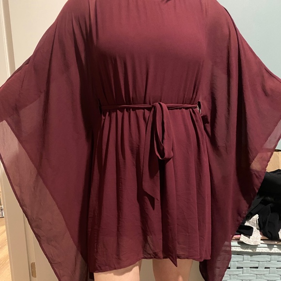 Lulus Burgundy Flutter Sleeve Dress - Picture 1 of 1